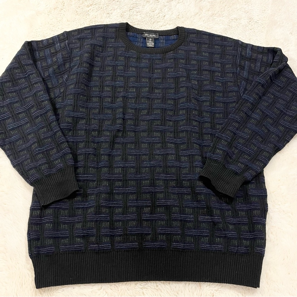 Mino Milano Mens Size XL Black Knit Long Sleeve Crew Neck Sweater Wool Italy